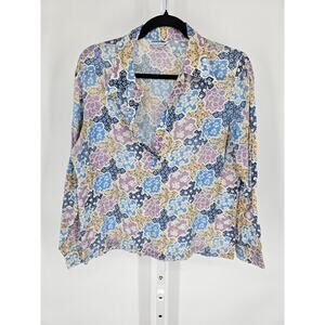 VTG 70S Sears Women's Multicolor Long Sleeve Collared Button V-neck Top Size L